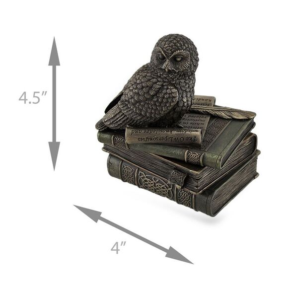 Owl Perched On Stack of Books Bronzed Trinket Box/Stash Box Statue - Picture 5 of 5
